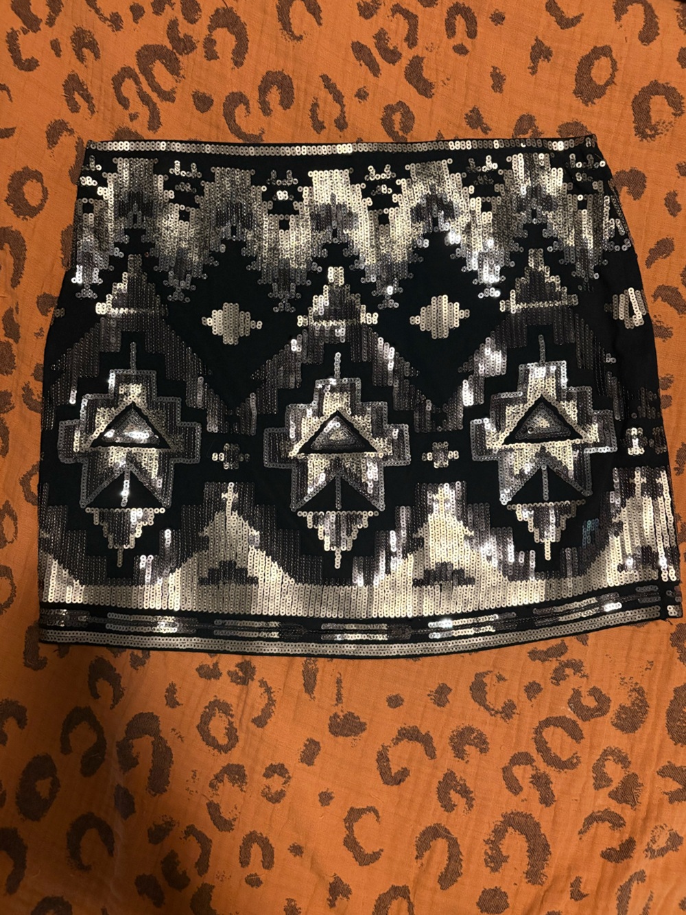 Express Black and Silver Sequin Mini Skirt - Women's